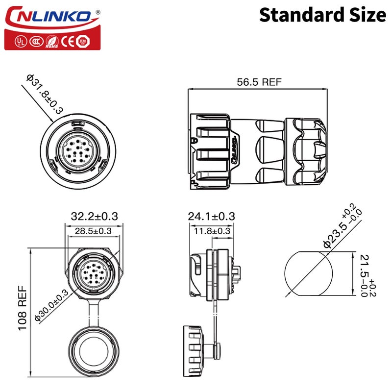 CNLINKO YM-20 Single-Hole Waterproof Connector with PIN Partitioned Design, IP68 Circular Connector, Quick Plugging Aviation Connector, M20 Power Data Connector (12 PIN) - Image 4